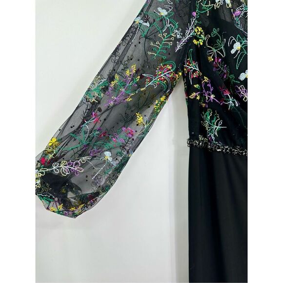 Mac Duggal NWT size 12 black EMBROIDERED ILLUSION GOWN style 79479 - Picture 10 of 16